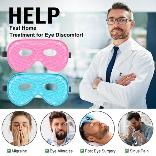BeeVines Gel Eye Mask, 2 Pack XL Jumbo Size Cooling Ice Masks for Puffy Eyes for Men & Women, Cold & Warm Compress for Post Surgery, Puffiness, Allergies, Sinuses & Migraines Treatment