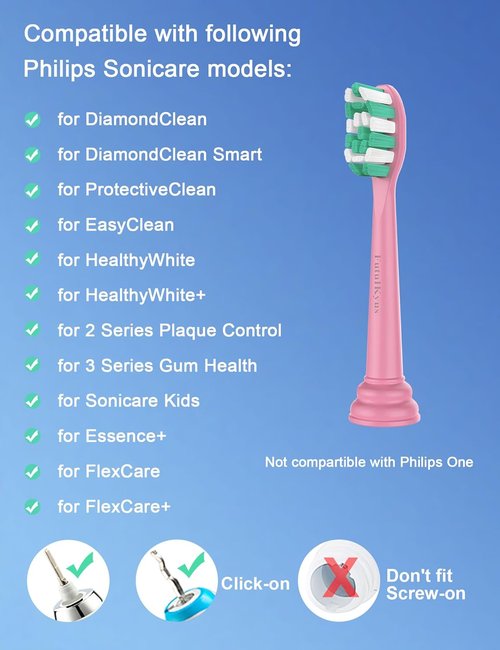 Philips Sonicare Toothbrush Replacement Heads - Plaque Control & Simply Clean | 10 Pack, Pink