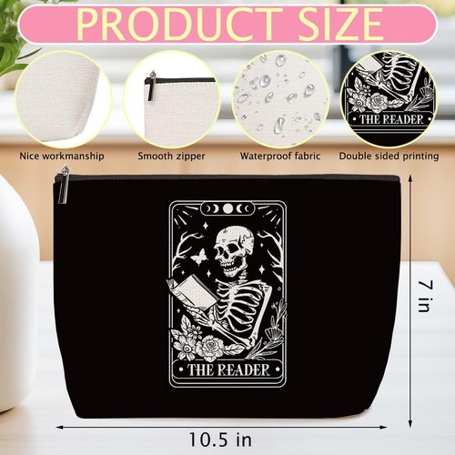 Skeleton Skull Tarot Cards Goth Makeup Bag, Spooky Gifts for Book Lovers, Halloween Party Favors, Toiletry Bag