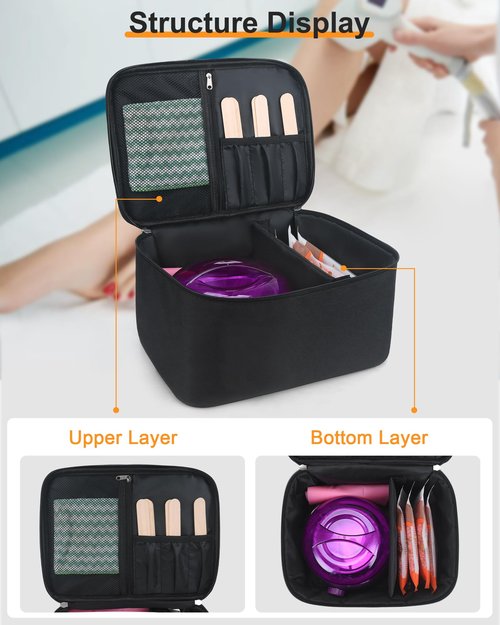 Meiiy Waxing Kit Bag,Wax Warmer Organizer Bag Wax Kit for Hair Removal Storage Bag Hair Removal Wax Tool Bag (Black)