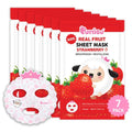 Puttisu Real Fruit Facial Mask Sheet for Kids, Children - Made with 100% Cotton, Moisturize, Sooths and Hydrates Skin (Strawberry- Pack of 7)