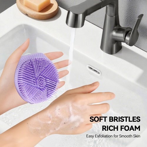 2-Pack Soft Silicone Dual-Sided Body Scrubber & Loofah | Gentle Exfoliating Shower Brush for Men & Women | Creates Rich Lather, Easy to Clean (Gray & Purple)