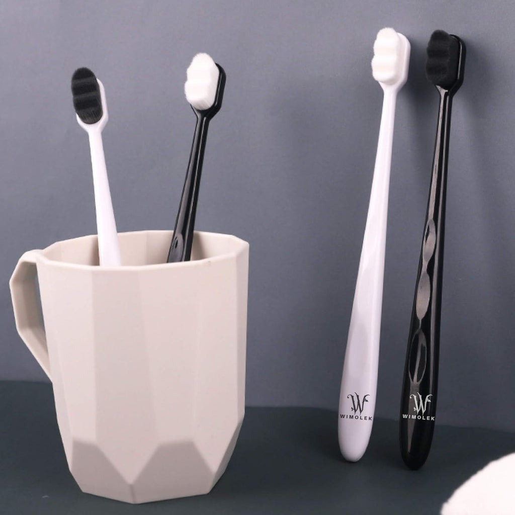 Wimolek Extra Soft Toothbrush - Micro Nano Design with 20,000 Bamboo Charcoal Bristles | 2 Pack - Black Wave