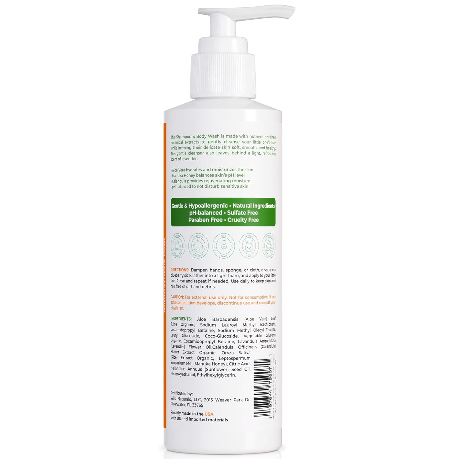 Wild Naturals Baby Eczema Shampoo & Body Wash - Gentle, Tear-Free Formula with Aloe & Manuka Honey, 8 fl oz