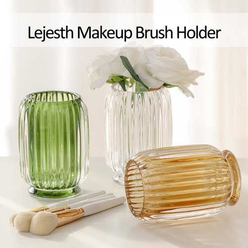 Lejesth Crystal Makeup Brush holder Organizer, Vintage Make Up Brush Cup Pen Pencil Holder striped vase, Comb Brushes Pen Pencil Storage Box Container (Clear)
