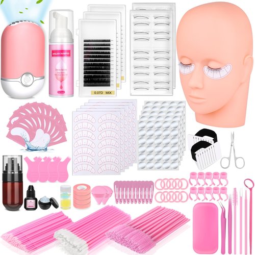 484 Pcs Lash Extension Kit for Beginners, Professional Kit with Tweezer Cleanser, Unloading Glue Paste, Eyelash Glue, Lash Foam Concentrate, Lash Extension Supplies for Practice Training Kit