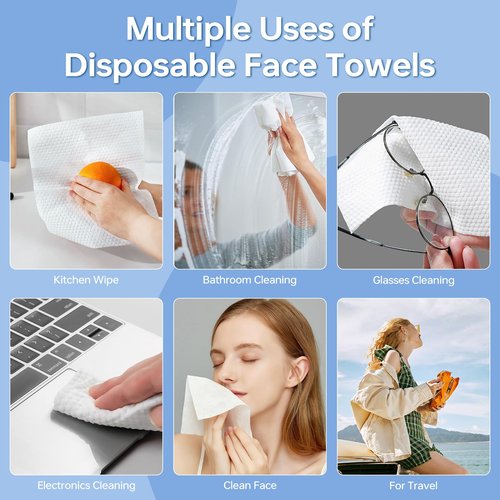Disposable Face Towels 600 Count, Ultra Soft & Thick Facial Towels for Sensitive Skin, Biodegradable & Lint-Free Makeup Remover Dry Wipes, Multi-Purpose Cleansing Towelettes for Face Wipes