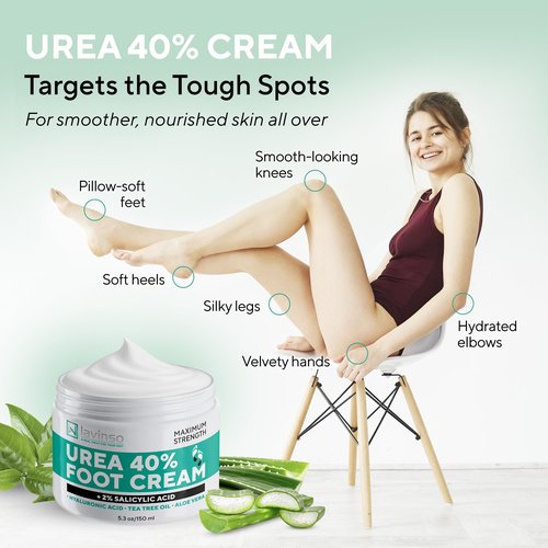 Lavinso Urea Cream 40 Percent for Feet with Maximum Strength - Foot Cream for Calluses and Dry Cracked Heels - Rough Skin Repair for Men and Women