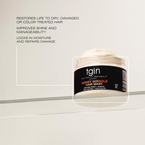 TGIN Honey Miracle Hair Mask - Deep Conditioner for Natural, Dry Curly Hair - 12 oz