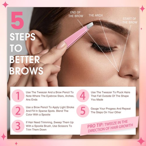 Mudder 12 Pcs Eyebrow Tweezers Set for Facial Hair Stainless Steel Slanted Tip Tweezers in Bulk for Men and Women (Pink)