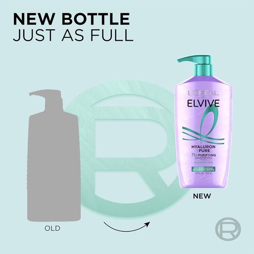 L'Oreal Paris Elvive Hyaluron + Pure 72H Shampoo - Clarifying Formula for Oily Hair, 28 Fl Oz
