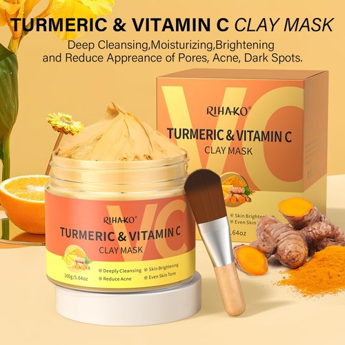 RIHAKO Valentine 's Day Gift for Women Turmeric Vitamin C Clay Mask Skincare| Deep Cleansing Facial Clay Mask for Dark Spots, Dull Skin, Refining Pores and Controlling Oil,Dark Spot Remover for Face