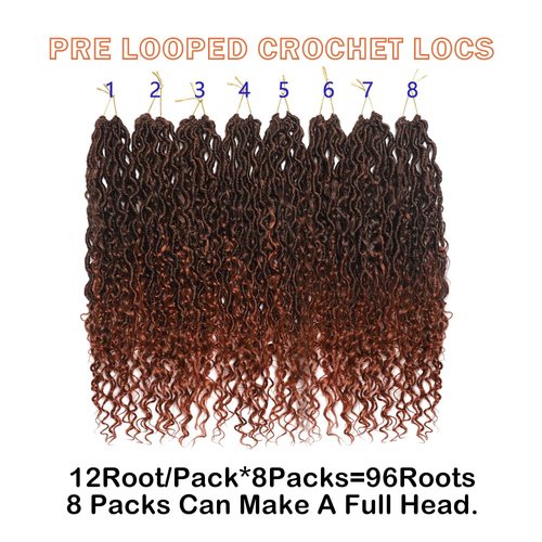 8 Packs Goddess Locs Crochet Hair 20 Inch Boho Faux Crochet Braids Pre Looped Hippie River Locs Crotchet Hair For Black Women Hair (20Inch (Pack of 8) #T1B/350)