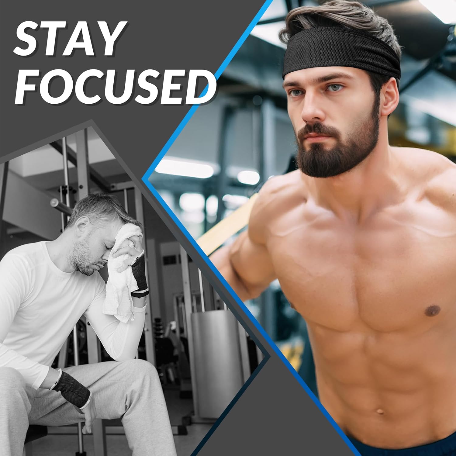 Sukeen Sports Headbands - Moisture-Wicking Non-Slip Sweatbands for Men | Breathable Elastic for Fitness & Yoga