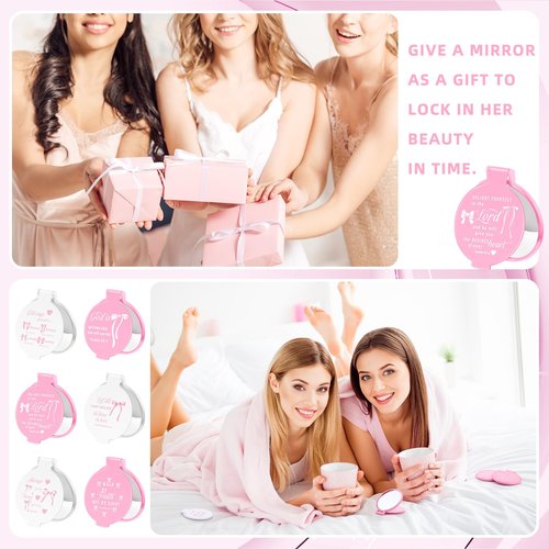Namalu 36 Pcs Pink Bow Coquette Mini Bible Verse Compact Mirrors Inspirational Christian Wedding Gifts Bulk Women Travel Round Pocket Makeup Mirror Religious Gift for Purse Church Party Favors