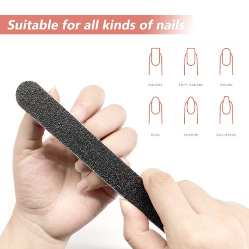 60 Pack Nail Files, Black 100/180 Grit Double Sides Emery Boards Nail File, Reusable Professional Manicure Tool for Home and Salon