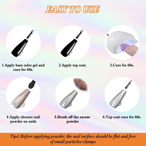FNNZ Holographic Nail Powder, Chrome Nail Powder for Nail Art Decoration, Holographic Fine Glitter Aurora Rainbow Metallic Mirror Effect for Fake Nails Tips Gel Polish Salon Manicure Home DIY
