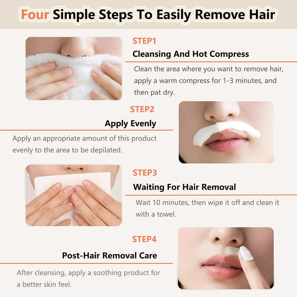 Women's facial hair removal cream,（4 Min, 7 Days Smooth） suitable for upper lip and chin hair removal, two in one, containing soothing cream, suitable for sensitive skin (3pcs)