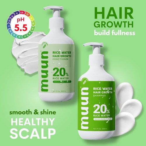Muun Rice Water Shampoo & Conditioner Set - Hair Growth & Regrowth Formula with Biotin, Keratin & Caffeine | For Men & Women