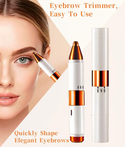 Gadhevia 2-in-1 Painless Eyebrow Trimmer & Flawless Facial Hair Remover for Women - Gentle Dual Head Design for Brows, Lip, Chin, Cheeks - Rechargeable Type-C(White A)