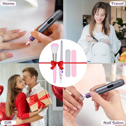 EVILTO Electric Nail Files Cordless, Professional Nail Drill LCD Display With 12 Bits 30000RPM Rechargeable Manicure Pedicure EFile For Gel Nail Polish Acrylic Nails Thick Toenails Removal,Grey purple