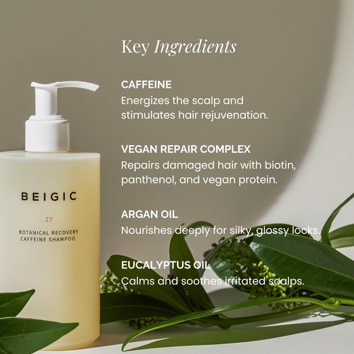 BEIGIC Botanical Recovery Caffeine Shampoo - Vegan Moisturizing Hair Growth Shampoo with Biotin & Argan Oil to Repair Weak & Damaged Hair - Sulfate-Free (10.14 fl oz)