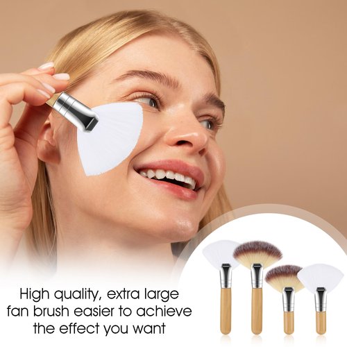 4Pcs Fluffy Facial Brushes Esthetician Fan Brushes Esthetician Short Handle Fan Brush Soft Bristle Highlighter Brush Face Makeup Tools for Powder Blush Body Powder Brush