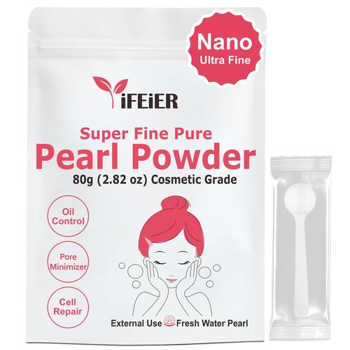 iFEiER Pure Freshwater Nano Pearl Powder for Skincare and Homemade Cosmetics Grade. 80g(2.82oz) SuperFine Pearl Powder for DIY lotions | creams | serums | making face mask, Natural and Oranic