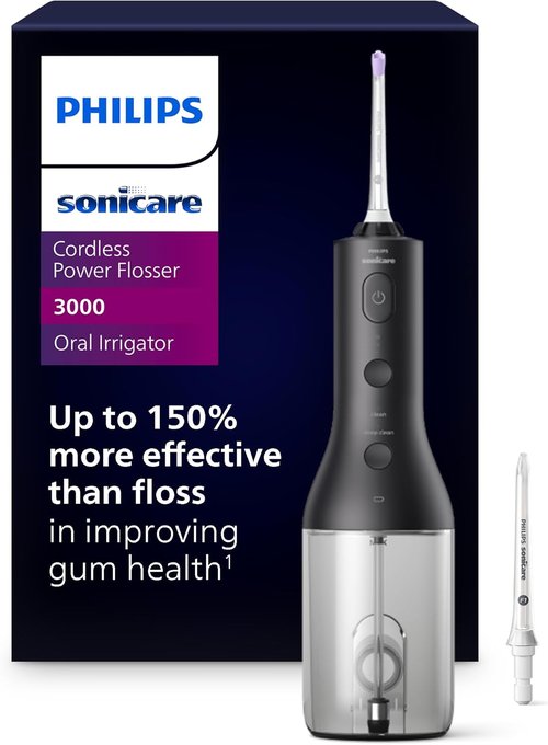 Philips Sonicare Cordless Power Flosser 3000 - Innovative Water Flosser with Quad Stream Technology, Black, HX3826/23