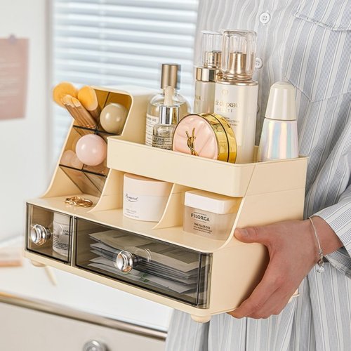 Makeup Organizer with Drawers for Vanity,Bathroom Countertop Organizer with Brushes Holder,Skincare Storage Organizer,Perfect Cosmetic Display Case for Your Beauty Essential
