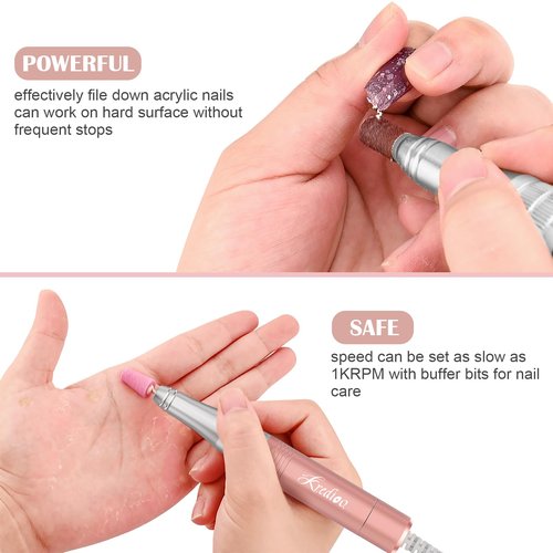 Kredioo Nail Drill, Nail Drills for Professional Acrylic Nails 35000RPM Electric File Machine Rechargeable Portable with 10 Bits Remove Gel Polish Salon Quality Manicure-Gold