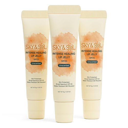 Sky & Sol Lip Balm SPF 25 – 3 Pack Natural Hydrating Lip Jelly with Broad-Spectrum Sun Protection and Primer, Water-Resistant for Smooth, Plump & Rosy Lips.