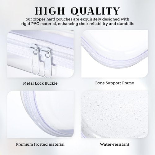 Hoolerry 6 Pcs Hard Clear Zipper Case Transparent Zipper Hard Pouch for Snacks Makeup Bag Plastic Cosmetic Bag Portable Travel Organizer for Makeup Storage(White,Big,Medium,Small)