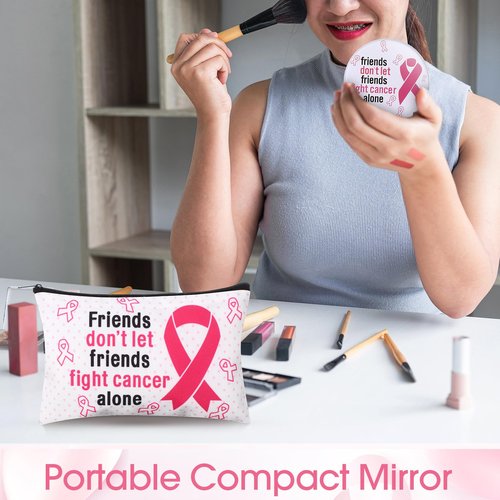 Amylove 40 Pcs Breast Cancer Gifts for Woman, 20 Breast Cancer Awareness Makeup Bags and 20 Pink Ribbon Compact Mirrors Care Gifts for Survivors Patients