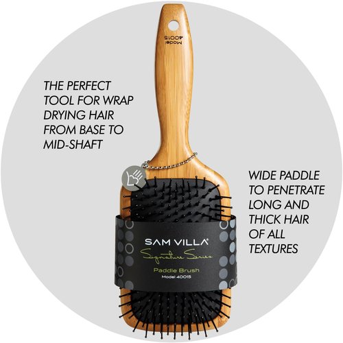 Sam Villa Signature Series Bamboo Brush - Eco-Friendly Wooden Paddle Brush for Effortless Hair Styling