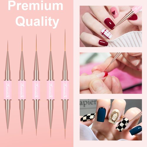 KEMEISI Nail Art Brush Set, 9PCS Double-Ended Acrylic Liner Brush Dotting Pen for Gel Polish, Nail Design Tools for Professional Manicure DIY Home Salon