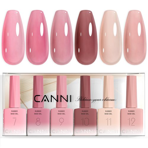 CANNI Rubber Base Gel Nail Polish Set- 6 Pcs 9 Ml Transparent Pink Rubber Base for Nails, Soak Off LED Nail Gel Manicure Kit DIY at Home Salon Gifts