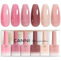 CANNI Rubber Base Gel Nail Polish Set- 6 Pcs 9 Ml Transparent Pink Rubber Base for Nails, Soak Off LED Nail Gel Manicure Kit DIY at Home Salon Gifts