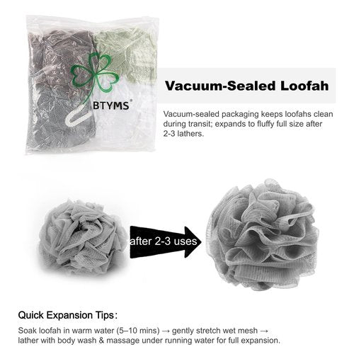 BTYMS XXL Large Loofah Bath Sponge 100g/pc, Exfoliating Mesh Pouf Bath Scrunchies Shower Puffs - Pack of 4