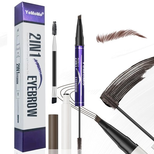 Skiennix 2-in-1 Eyebrow Pen - Waterproof Microblading Pencil with Tinting Gel | 5 Natural Shades (Dark Brown)