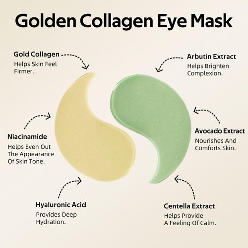 dewyhour Avocado & Gold Hydrogel Eye Mask Set - Collagen Under Eye Patches to Reduce Puffiness, Dark Circles & Wrinkles | Korean Skincare Treatment for Firming, Hydration
