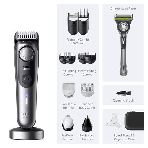 Braun Series 9 PRO All-in-One Beard & Body Grooming Kit - Cordless Trimmer, Hair Clippers & Shaver with Gillette Labs Razor | AIO 9570