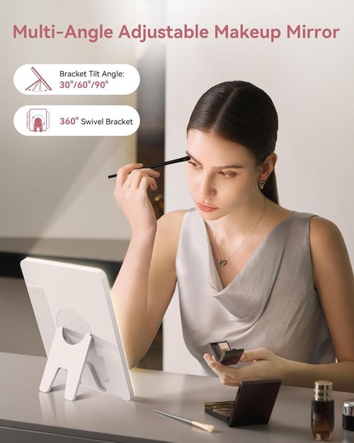 JUSRON Travel Makeup Bag - LED Mirror & Adjustable Dividers - Portable Organizer in Pink (Large)