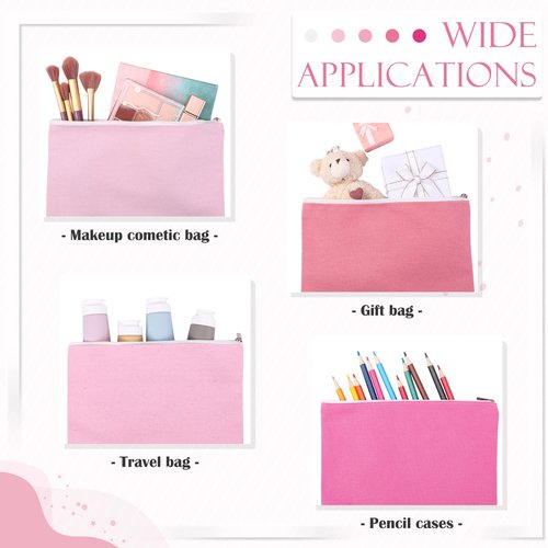 Reginary 10 Pcs Canvas Makeup Bags Bulk for Women Wedding Travel Toiletry Cosmetics Bags Blank DIY Pencil Pouch, Gift for Patrick's Day Easter Bridal Shower Mental Health(Pink)