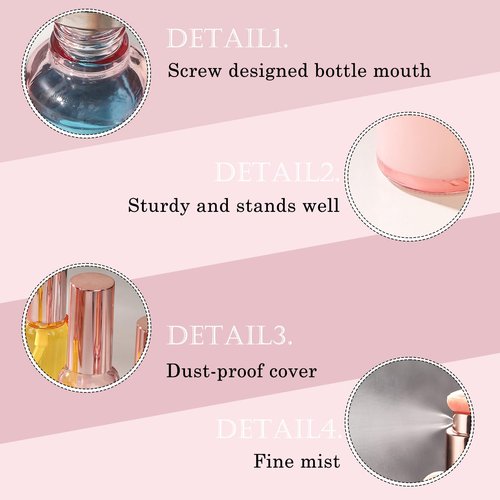 RAMFIYN 24 pack 10ml Pink Glass Spray Bottles Refillable Empty Perfume Pump Sprayer Mini Fine Mist Atomizer with Rose Gold Lid for Body Essential Oils