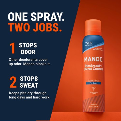 Mando 72 Hour Sweat & Odor Control Spray for Men - Invisible Antiperspirant Deodorant | Low Irritation Formula - 2 Pack