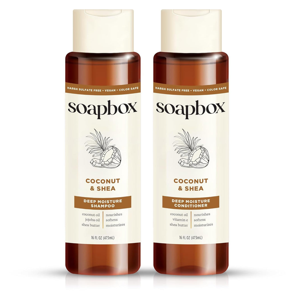 Soapbox Coconut Shampoo and Conditioner Set - Moisturizing Coconut Oil & Jojoba Oil | Paraben Free, 16oz (Pack of 2)