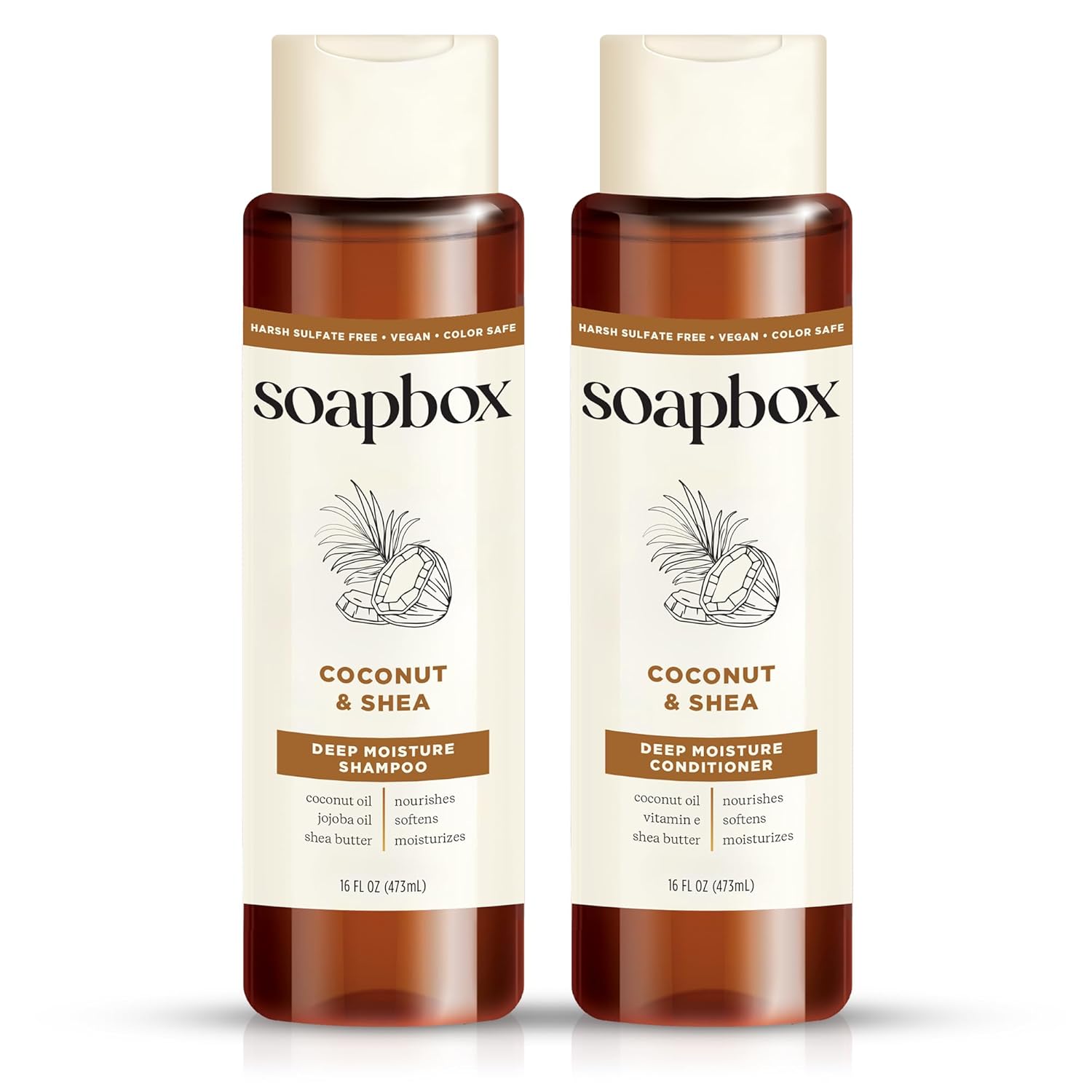 Soapbox Coconut Shampoo and Conditioner Set - Moisturizing Coconut Oil & Jojoba Oil | Paraben Free, 16oz (Pack of 2)