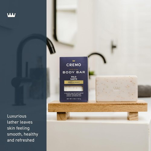 Cremo Exfoliating Body Bar for Men - Palo Santo Scent | Buffs, Cleanses & Hydrates Skin - 5oz