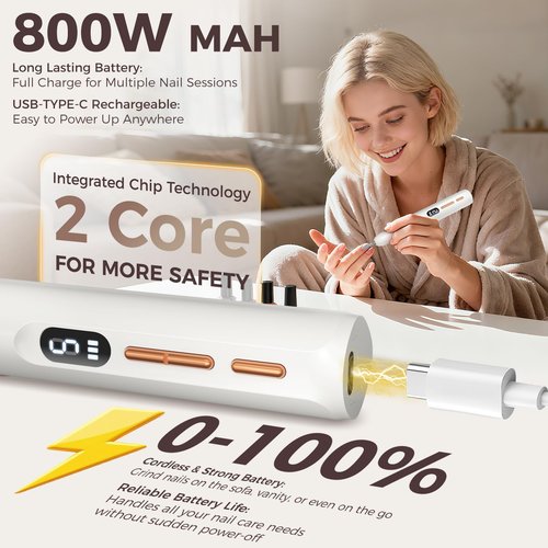 Electric Nail Drill Kit Professional,5 Speed Electric Nail File with LCD & Nail Lamp,Portable Nail Drill for Acrylic Gel Nails, Nail Grinder Manicure Pedicure Tools with Drill Bits for Home Salon Use